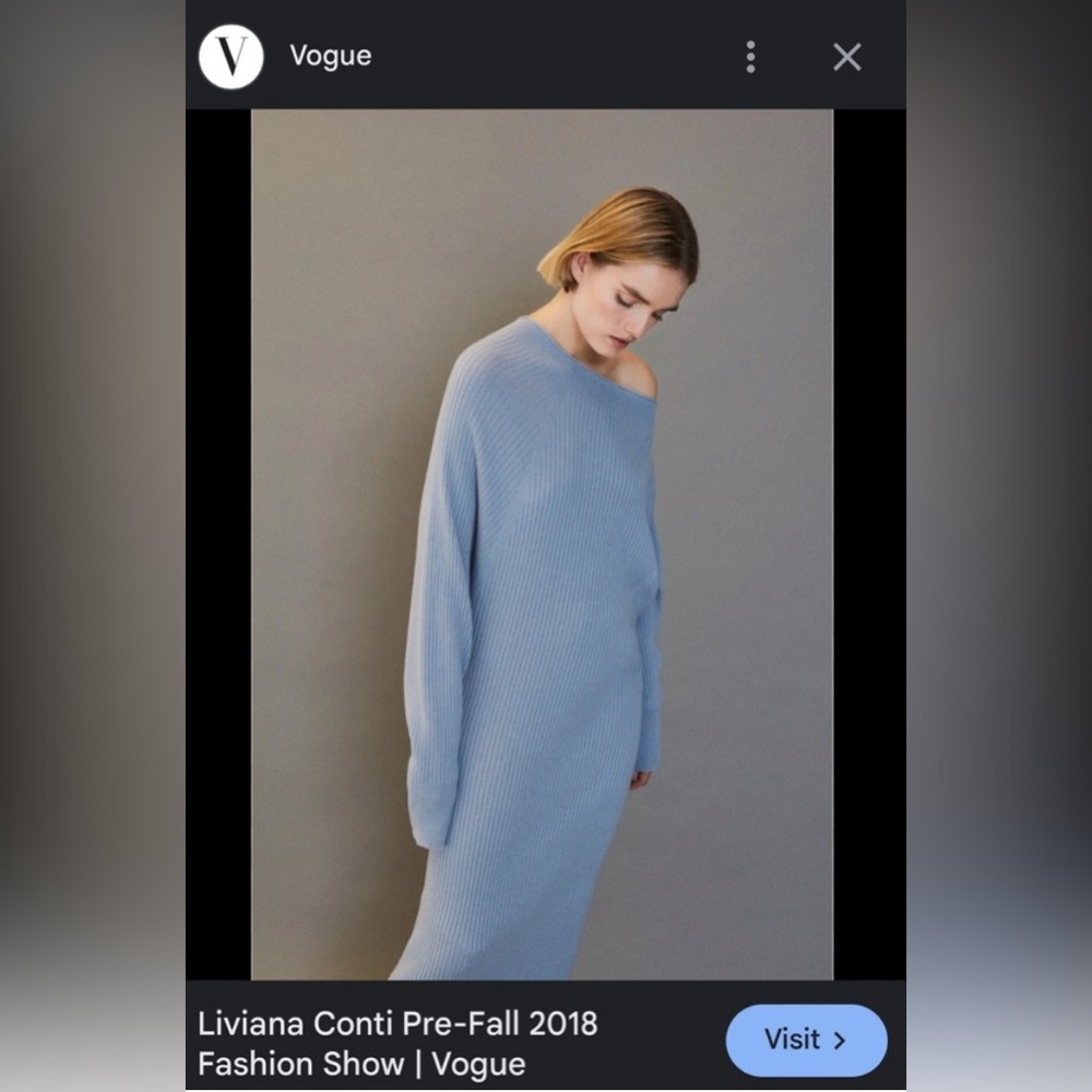Liviana Conti Size 46 Runway Blue Cozy Off-the-Shoulder Sweater Dress